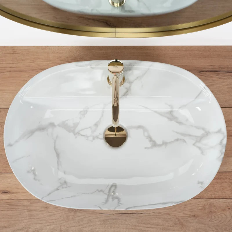 Aufsatzwaschbecken Aura Shiny Marmor 61x41cm