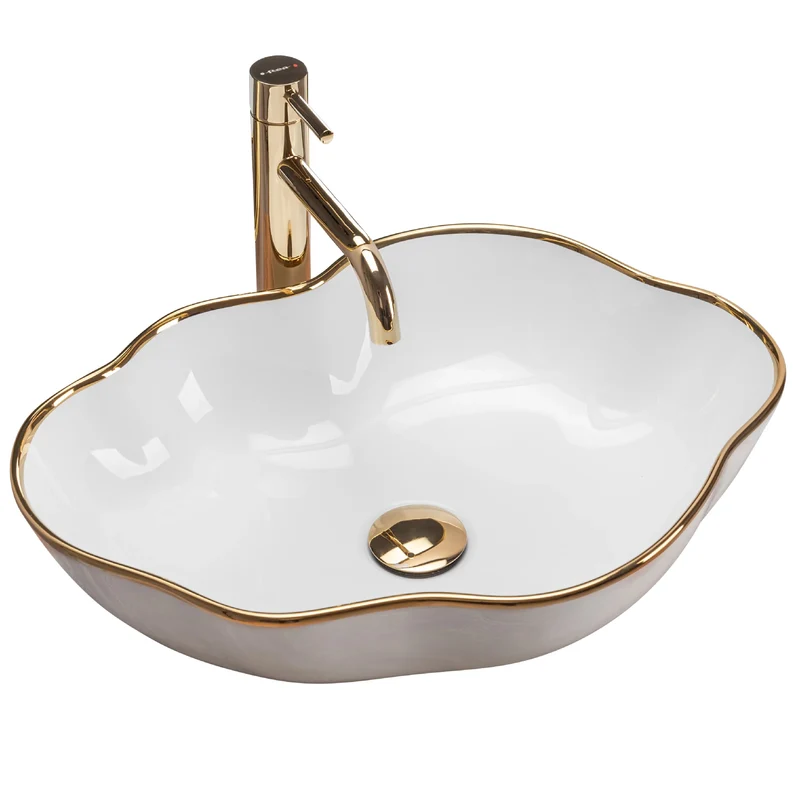 Aufsatzwaschbecken Pearl White Gold Edge 51,5x37,5cm