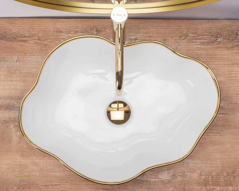 Aufsatzwaschbecken Pearl White Gold Edge 51,5x37,5cm