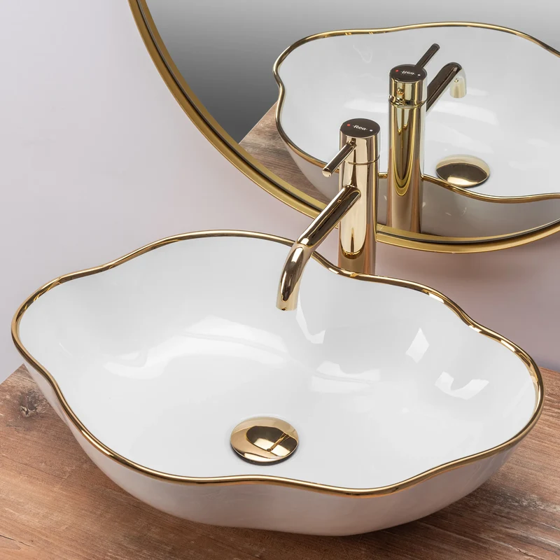 Aufsatzwaschbecken Pearl White Gold Edge 51,5x37,5cm