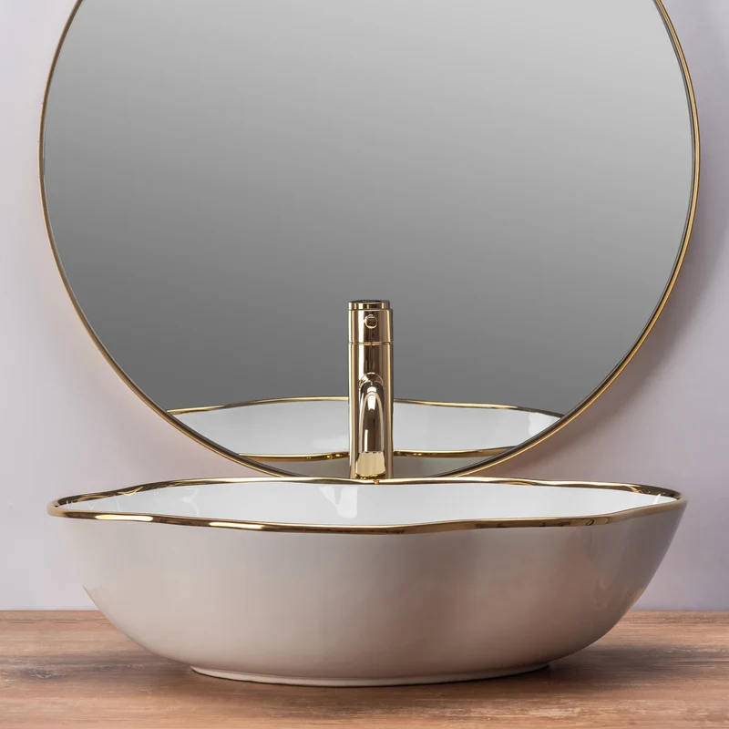 Aufsatzwaschbecken Pearl White Gold Edge 51,5x37,5cm