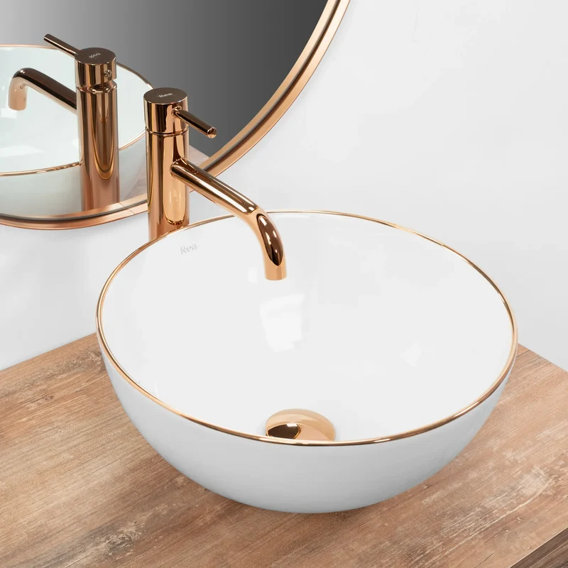 Aufsatzwaschbecken Stella Rosé Gold Edge Ø36cm