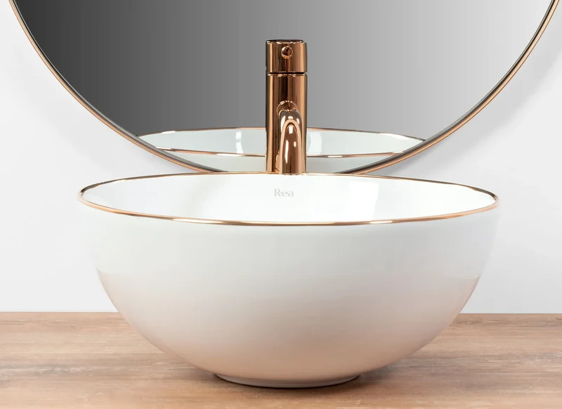 Aufsatzwaschbecken Stella Rosé Gold Edge Ø36cm