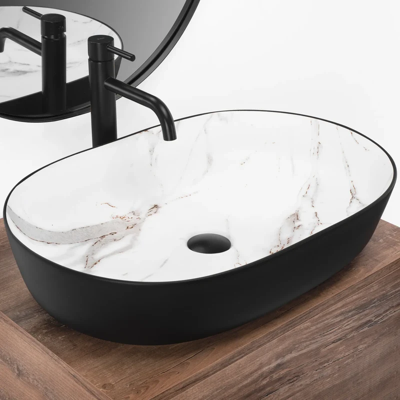 Aufsatzwaschbecken Cleo Marmor Schwarz Matt 60,5x41cm