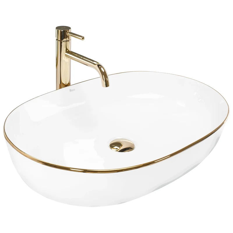 Aufsatzwaschbecken Cleo Goldrand Weiß 60,5x41cm