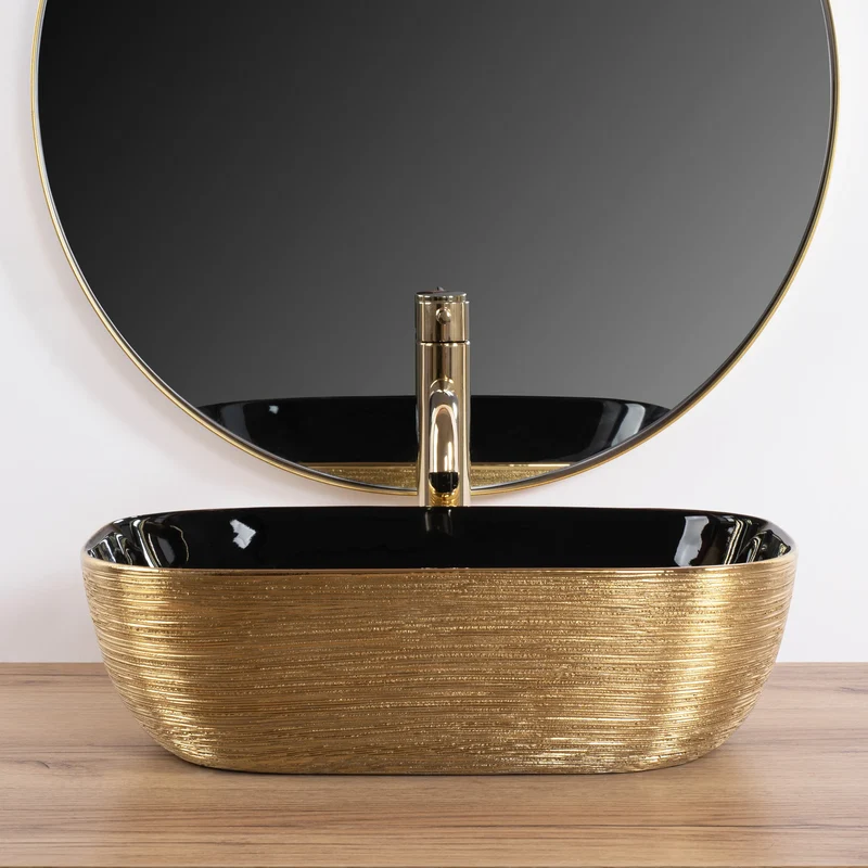 Aufsatzwaschbecken Belinda Black Brushed Gold 46x32cm