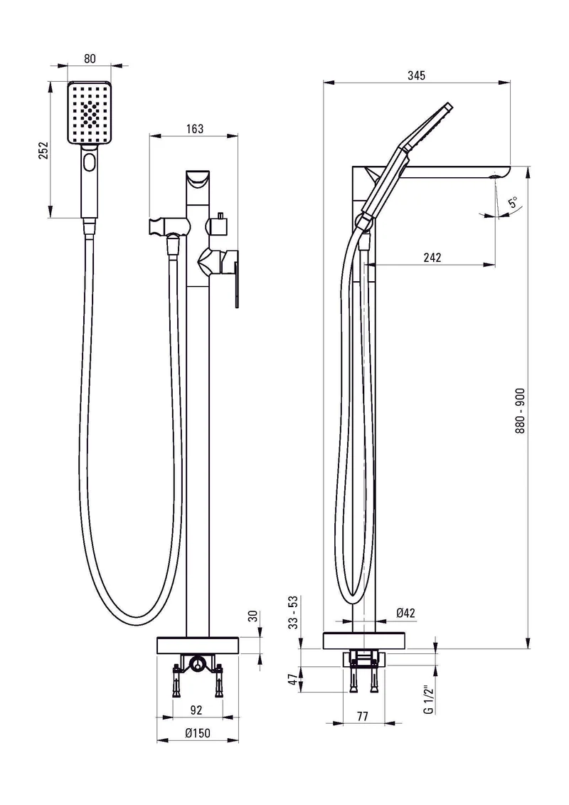 DEANTE Alpinia Freistehende Wannenbatterie mit Brausegarnitur // Gold // BGA-Z17M