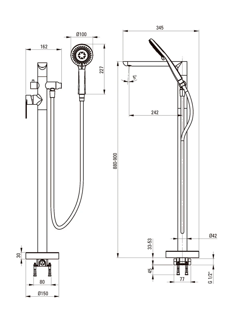 DEANTE Alpinia Freistehende Wannenbatterie mit Brausegarnitur // Nero // BGA-N17M