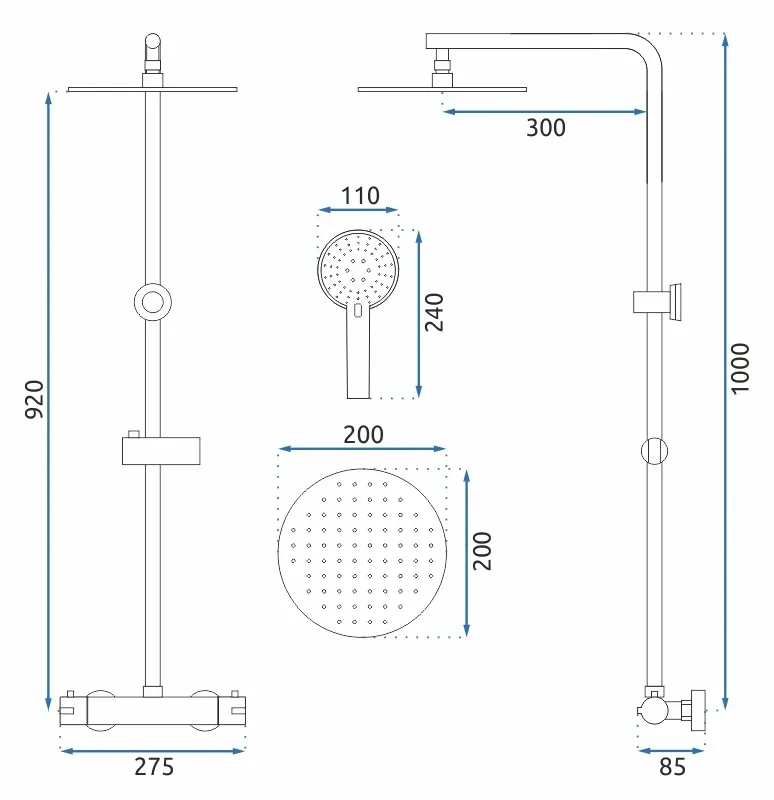 Dusche Bliss Chrom (mit Thermostat)