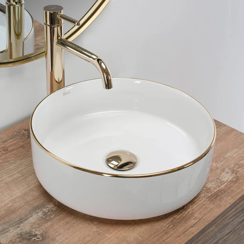 Aufsatzwaschbecken Sami White Gold Edge Ø 36cm