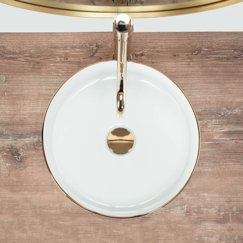 Aufsatzwaschbecken Sami White Gold Edge Ø 36cm