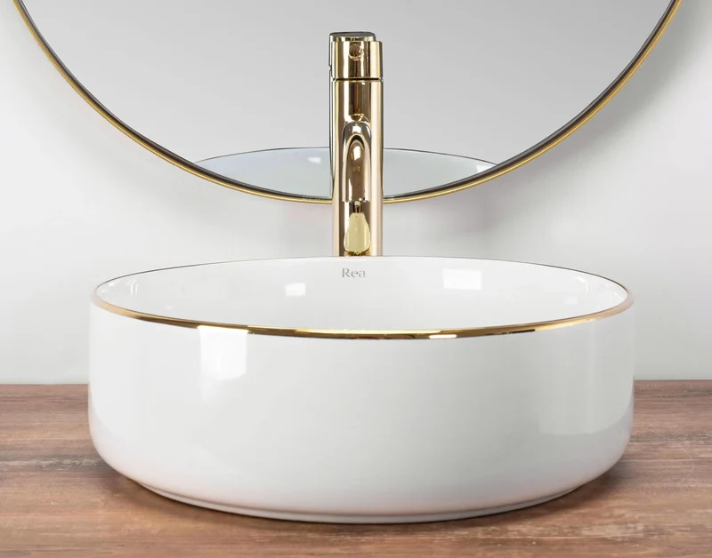 Aufsatzwaschbecken Sami White Gold Edge Ø 36cm