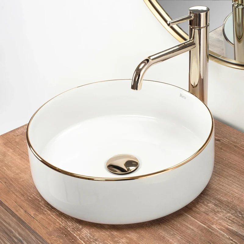 Aufsatzwaschbecken Sami White Gold Edge Ø 36cm