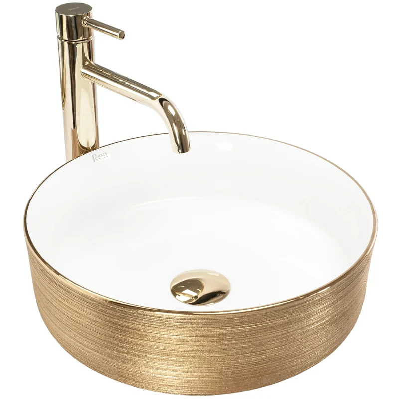 Aufsatzwaschbecken Sami White Brushed Gold Ø 36cm