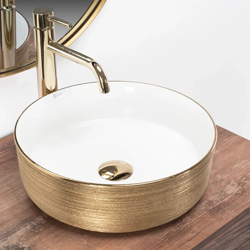 Aufsatzwaschbecken Sami White Brushed Gold Ø 36cm