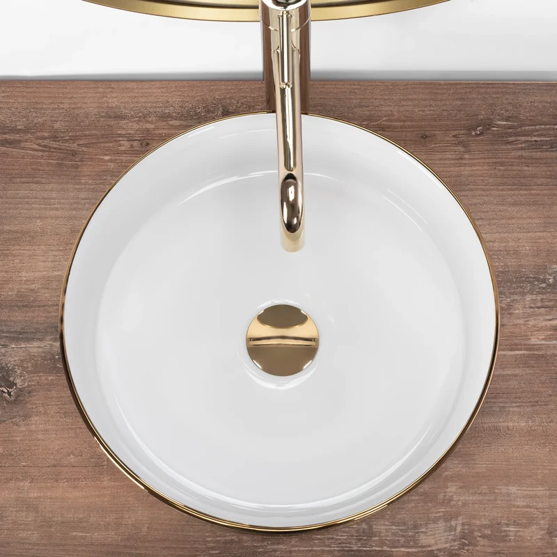 Aufsatzwaschbecken Sami White Brushed Gold Ø 36cm