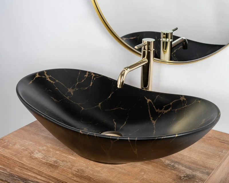 Aufsatzwaschbecken Royal Black Marble Matt 60,5x36cm