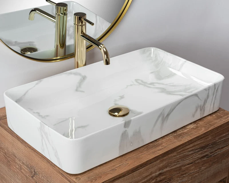 Aufsatzwaschbecken Denis Marble Weiß Poliert 61,5x35cm