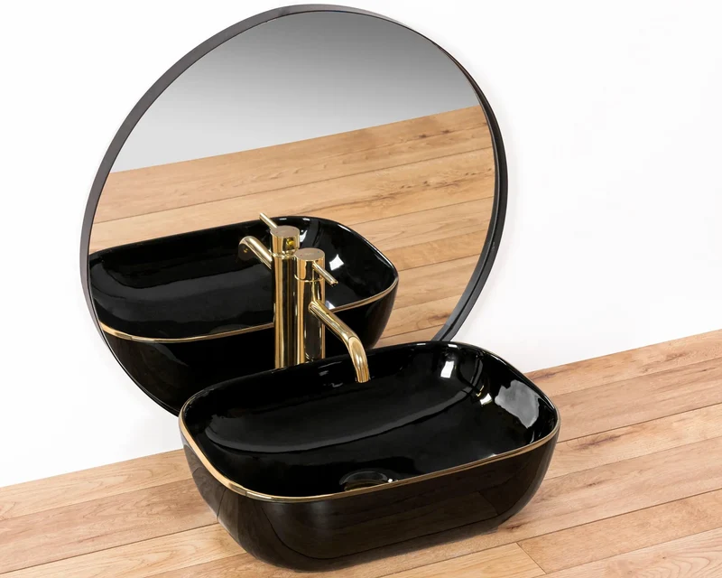 Aufsatzwaschbecken Belinda Black Gold Edge Poliert 46x32cm