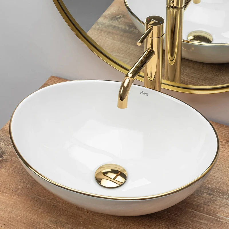 Aufsatzwaschbecken Sofia Gold Edge White 41x34,5cm