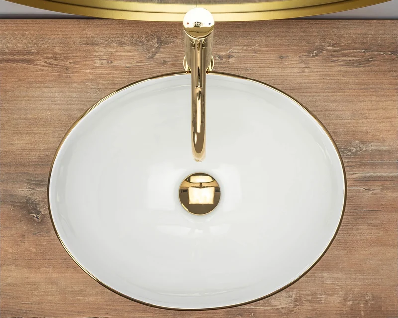 Aufsatzwaschbecken Sofia Gold Edge White 41x34,5cm