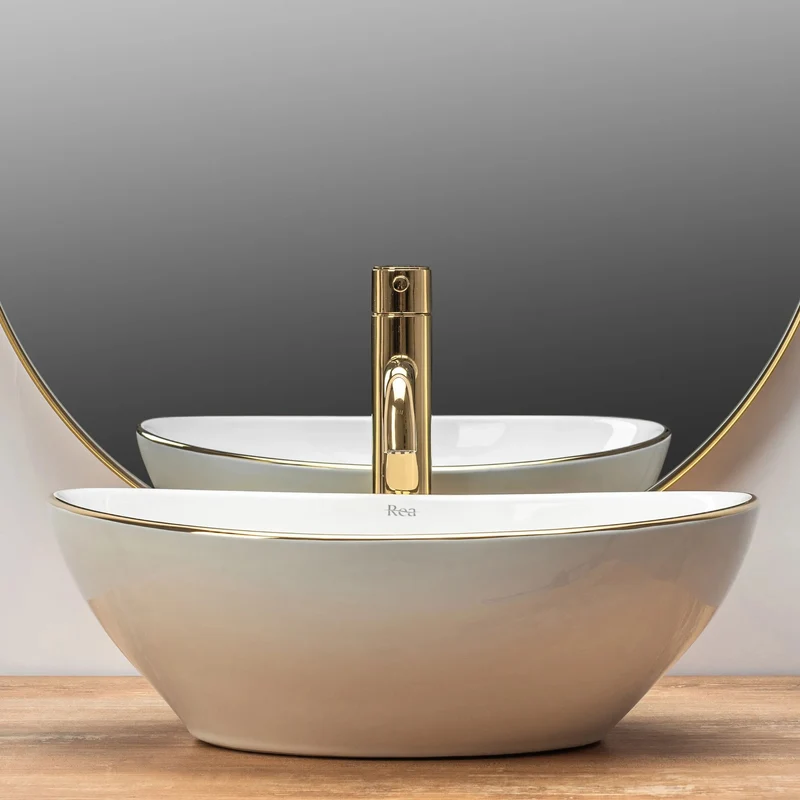 Aufsatzwaschbecken Sofia Gold Edge White 41x34,5cm